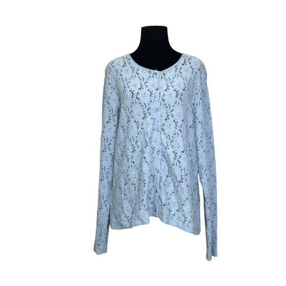 Modern Soul blue eyelet buttoned long sleeves blouse size Large - Picture 9 of 9